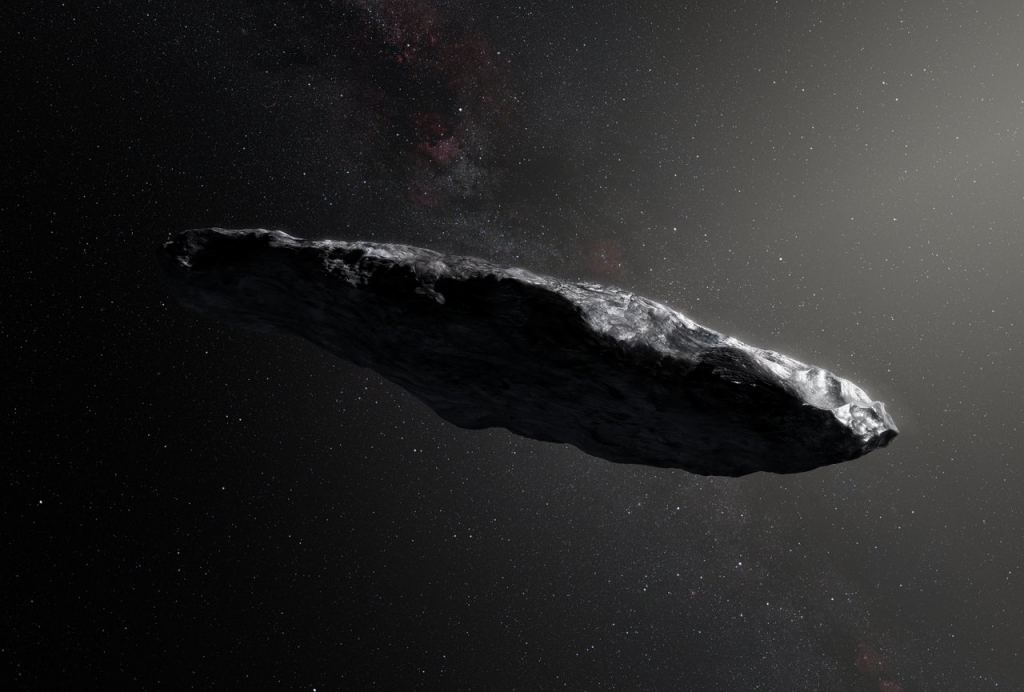 Artist's impression of `Oumuamua. While large ISOs like this grab our attention, dust particles from other star systems are also interstellar objects. Credit: ESO/M. Kornmesser