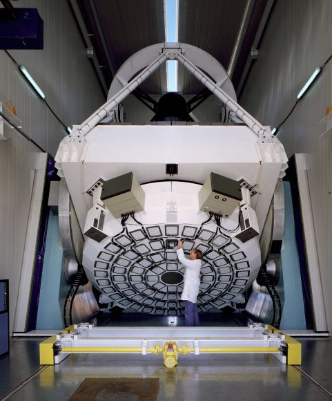 The New Technology Telescope (NTT) pioneered the Active Optics. Credit: ESO/C.Madsen. Bacon