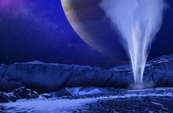 Artist's impression of a water vapor plume on Europa. Credit: NASA/ESA/K. Retherford/SWRI