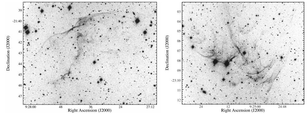 These are H-alpha images of the galactic nebula around YY Hya. On the left is the northeastern portion and on the right is the southwestern portion. Image Credit: Kimeswenger et al 2021.