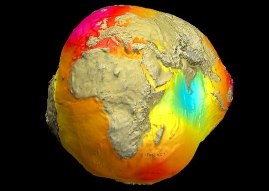 The Geoid 2005 model, which was based on data of two satellites (CHAMP and GRACE) plus surface data. Credit: GFZ