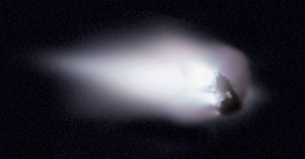 Halley's Comet, as seen by the European Giotto probe. Credit: Halley Multicolor Camera Team, Giotto Project, ESA