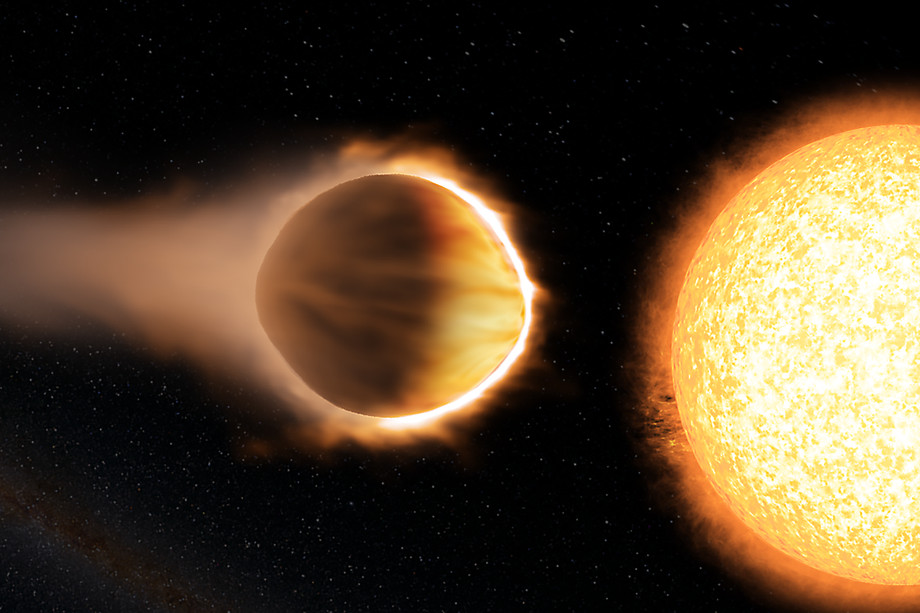 Artist's concept of the hot Jupiter WASP-121b, which presents the best evidence yet of a stratosphere on an exoplanet. It's hot enough to boil some metals, and scientists found evidence of iron, vanadiaum oxide, and titanium oxide in its stratosphere. Credit: Bristol Science Centre/University of Exeter