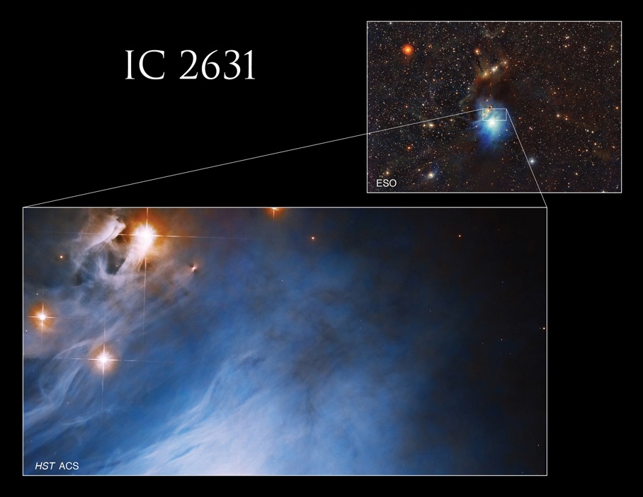 Hubble observed a small part of IC2631 in a survey looking at the disks of newly-formed stars.
Credits: NASA, ESA, K. Stapelfeldt (Jet Propulsion Laboratory), and ESO; Processing; Gladys Kober (NASA/Catholic University of America)