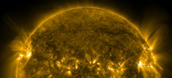 The looping, chaotic magnetic field lines of the Sun, as seen in extreme ultraviolet light by NASA's Solar Dynamics Observatory. HR 9024 is much more magnetically active than our Sun. Image Credit: NASA/SDO