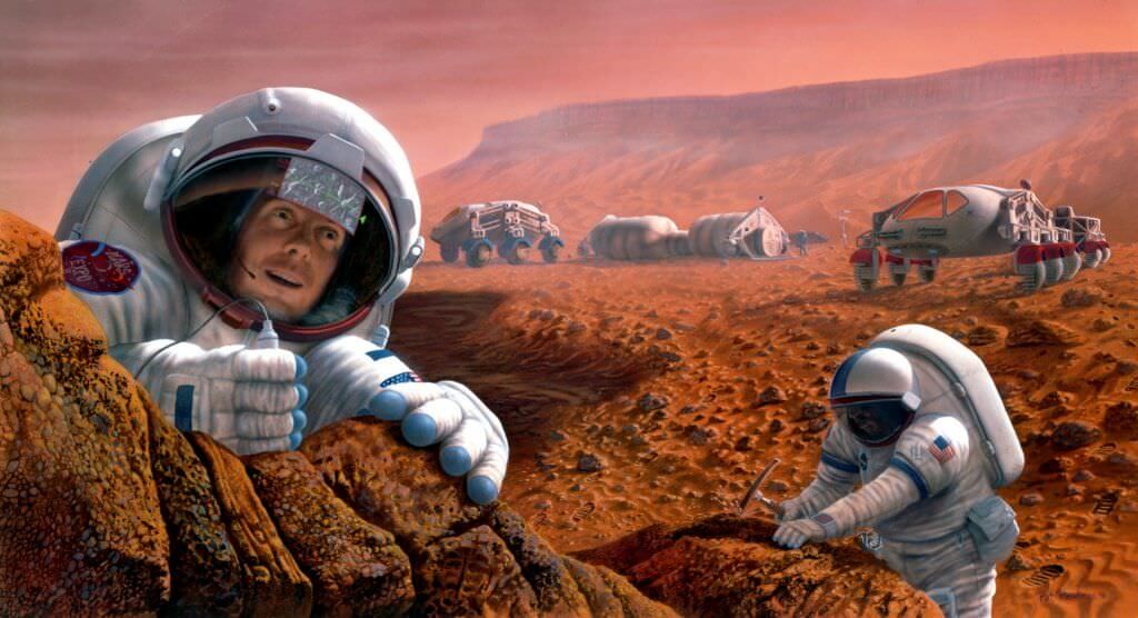 Artist's impression of astronauts exploring the surface of Mars. Credit: NASA/JSC/Pat Rawlings, SAIC