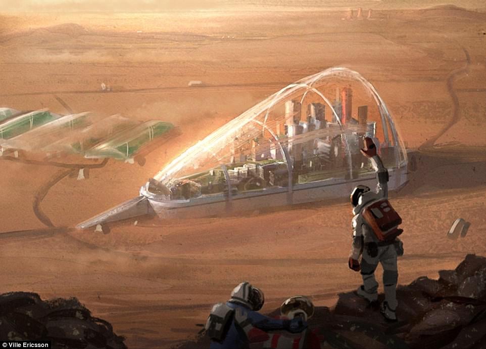 Artist's concept for a possible colony on Mars.