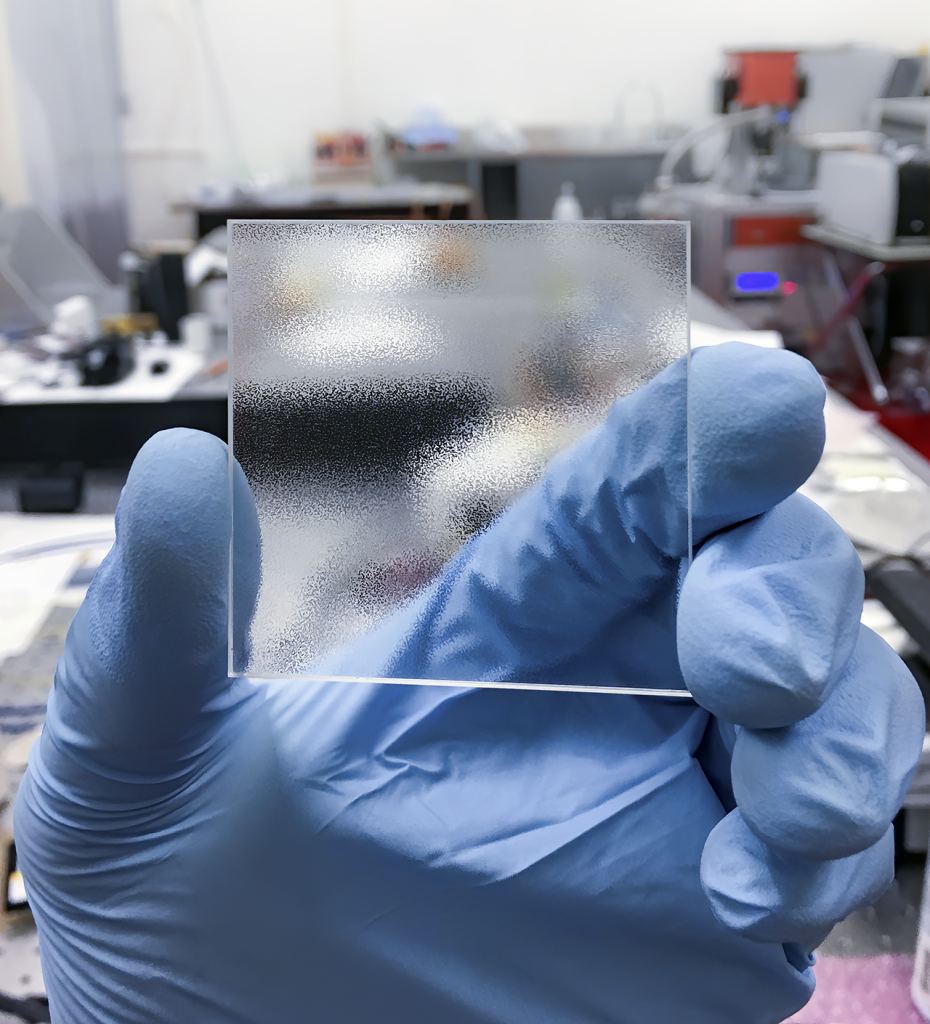 An example of a 5 cm by 5 cm (2 inch by 2 inch) Engineered Diffuser.
Credit: Gudmundur Stefansson/RPC Photonics
