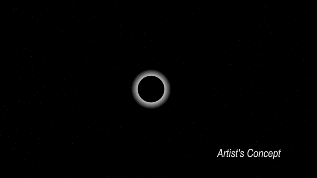 An artists's representation of Pluto passing in front of a distant star on June 29, 2015. SOFIA was able to fly out to the shadow it cast on Earth and study Pluto's atmosphere. Image Credit: NASA