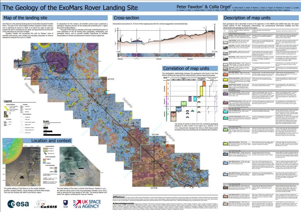This is the new geological map of Oxia Planum, along with explanatory text. Image Credit: Fawdon et al. 2024.