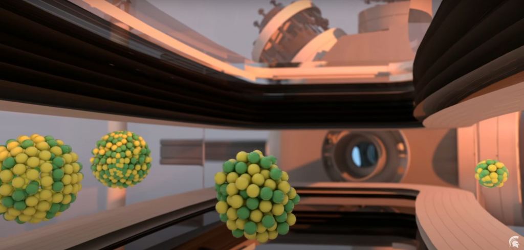 After colliding with the target, the rare and unstable isotopes pass through a series of magnets that filter out unwanted isotopes. Image Credit: FRIB/MSU.