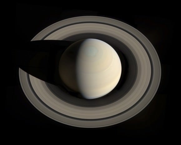 Saturn and its rings, as seen from above the planet by the Cassini spacecraft. Credit: NASA/JPL/Space Science Institute. Assembled by Gordan Ugarkovic.