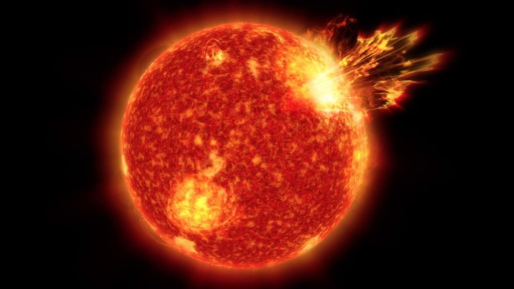 Illustration of what the Sun may have been like 4 billion years ago. Scientists think that overall, the young Sun was fainter than it is now. But it was also more active and had a higher level of magnetic activity. That activity made the Sun emit more UV than it does now. Credit: NASA's Goddard Space Flight Center/Conceptual Image Lab