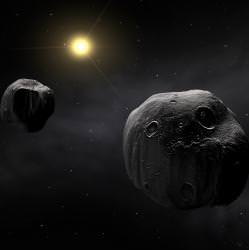 Artist illustration of binary asteroid 90 Antiope. Image credit: ESO