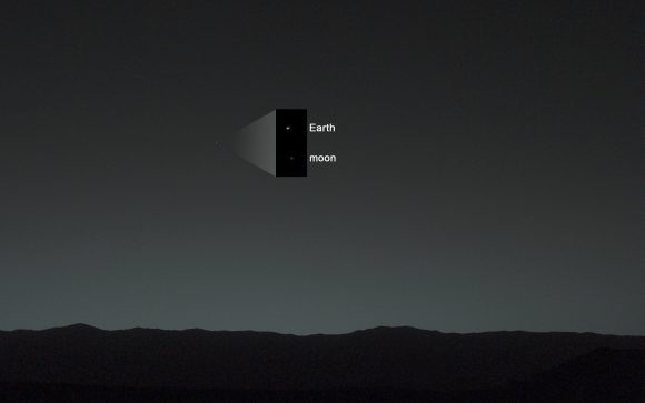 Image taken by NASA's Curiosity Mars rover, showing Earth and the Moon shining in the night sky. Credit: NASA/JPL