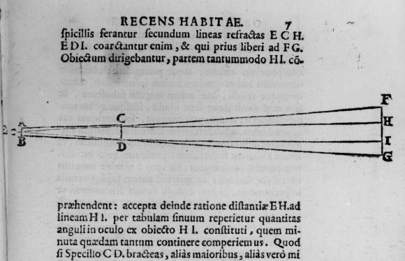 Diagram of Galileo's telescope, taken from Sidereus Nuncius. Credit: hps.cam.ac.uk