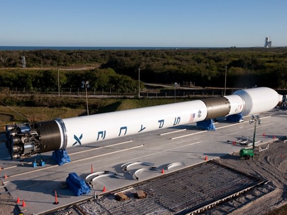 The SpaceX Falcon 9 being assembled at Cape Canaveral on Dec. 30th (SpaceX)