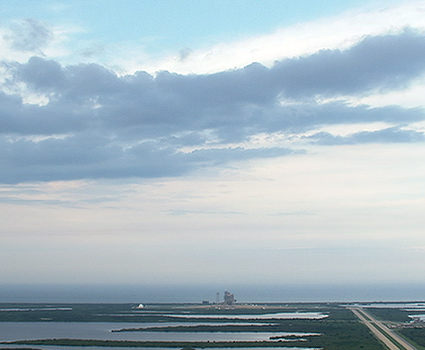 Space shuttle Endeavour stands on Launch Pad 39A after weather prevented Monday's scheduled liftoff. Image credit: NASA TV 