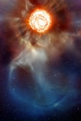 Artist’s impression of the supergiant star Betelgeuse as it was revealed with ESO’s Very Large Telescope. Credit: ESO/L.Calçada