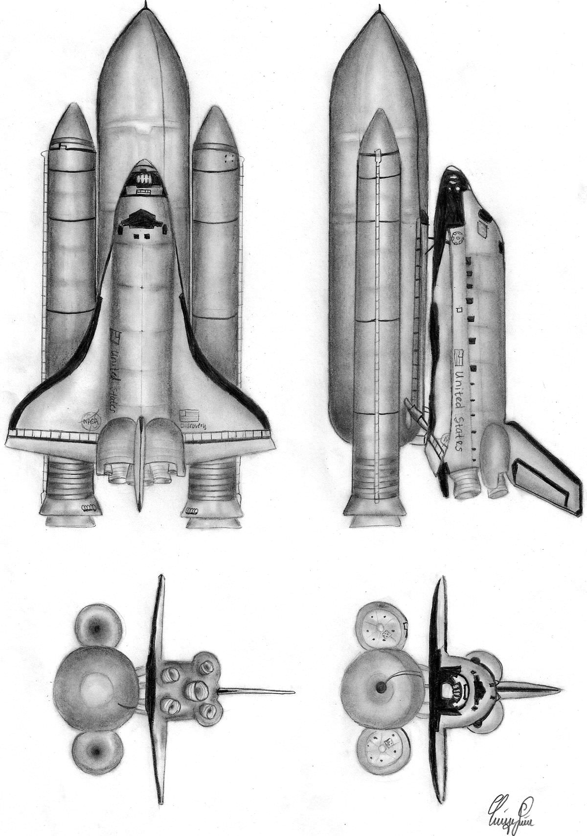 Shuttle sketches. Credit: Assi Suer - Universe Today