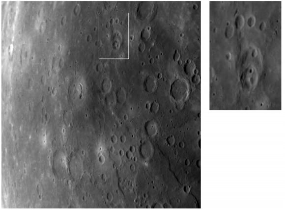 Craters form a paw print on Mercury. Credit: NASA/Johns Hopkins University Applied Physics Laboratory/Carnegie Institution of Washington