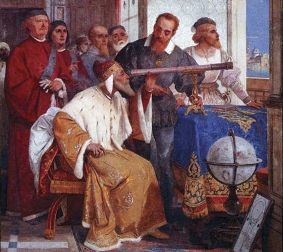 Galileo Galilei showing the Doge of Venice how to use the telescope by Giuseppe Bertini (1858). Credit: gabrielevanin.it