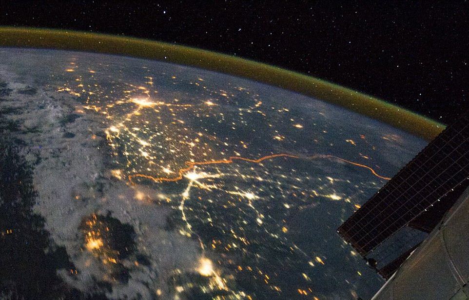 space station visible at night