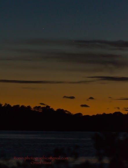 Triple Planetary conjunction over Onset MA. Shot with a Nikon d7000 1/200 f 4 iso 100 at 110mm. Credit: Phillip Damiano