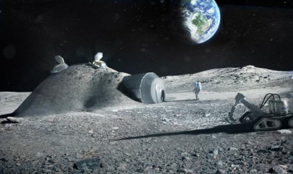 Artist's conception of a lunar base constructed with 3D printing technology. (Credit: NASA Lunar Science Institute). 