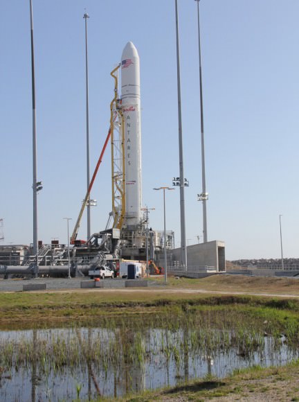 Antares rocket awaits liftoff from Mid-Atlantic Regional Spaceport (MARS) Launch Pad 0A at NASA Wallops Flight Facility, Virginia. Credit: Ken Kremer (kenkremer.com)