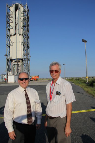 Lou Amorosi, VP of Orbital Sciences Small Spacecraft Launch Vehicles and Ken Kremer of Universe Today with LADEE and Minotaur V rocket at Launch Pad.  Credit: Ken Kremer/kenkremer.com