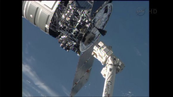 Space Station robotic arm releases Cygnus after detachment from the ISS Harmony node. Credit: NASA TV
