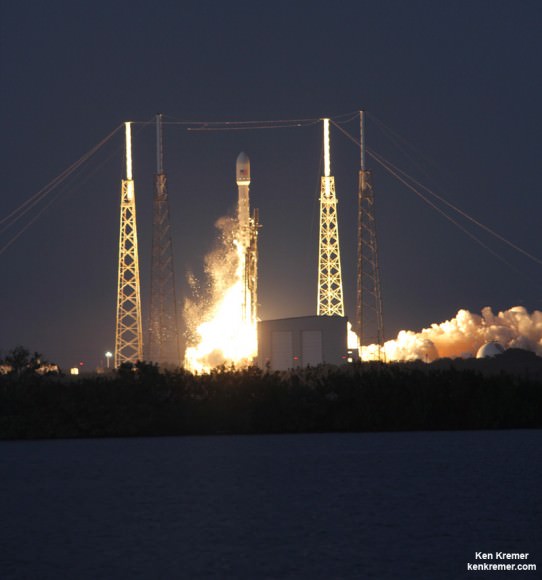 SpaceX is suing the Air Force for the right to compete for US national security satellites launches using Falcon 9 rockets such as this one which successfully launched the SES-8 communications satellite on Dec. 3, 2013 from Pad 40 at Cape Canaveral, FL. Credit: Ken Kremer/kenkremer.com