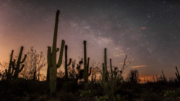 The Milky Way over Saguaro National Park on June 17, 2014. Credit and copyright: César Cantu. 