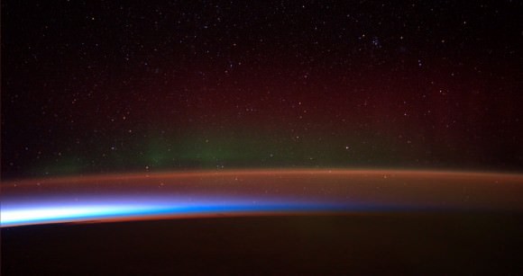 Antarctic aurora.  The Antarctic aurora, photographed by ESA astronaut Alexander Gerst and posted on social media with the comment: "Antarctic Aurora fleeing from  sunrise. I have rarely seen something more magical in my life!" Credits: ESA/NASA/Alexander Gerst