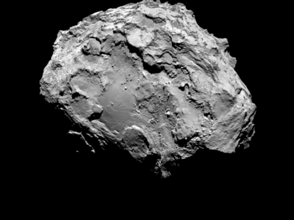 Comet 67P/Churyumov-Gerasimenko by Rosetta’s OSIRIS narrow-angle camera on 3 August from a distance of 285 km. The image resolution is 5.3 metres/pixel. Credit: ESA/Rosetta/MPS for OSIRIS Team MPS/UPD/LAM/IAA/SSO/INTA/UPM/DASP/IDA 