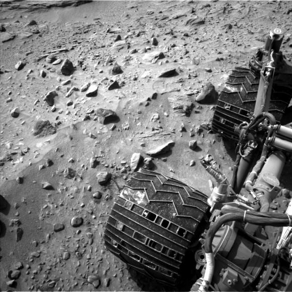 A closeup of Curiosity's wheels on Mars on Aug. 9, 2014. Credit: NASA/JPL-Caltech