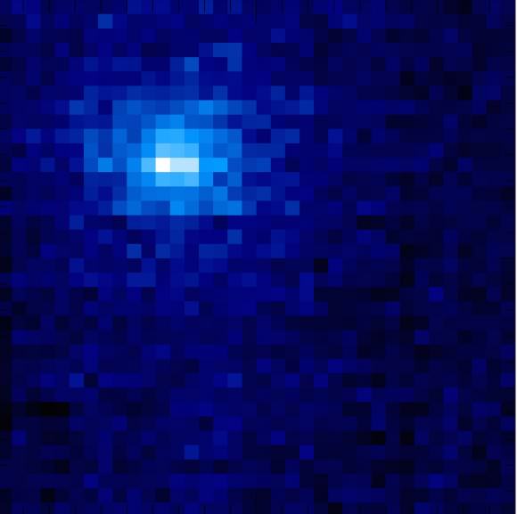 Comet Siding Spring shines in ultraviolet in this image obtained by the Mars Atmosphere and Volatile EvolutioN (MAVEN) spacecraft. Credit: Laboratory for Atmospheric and Space Physics/University of Colorado; NASA