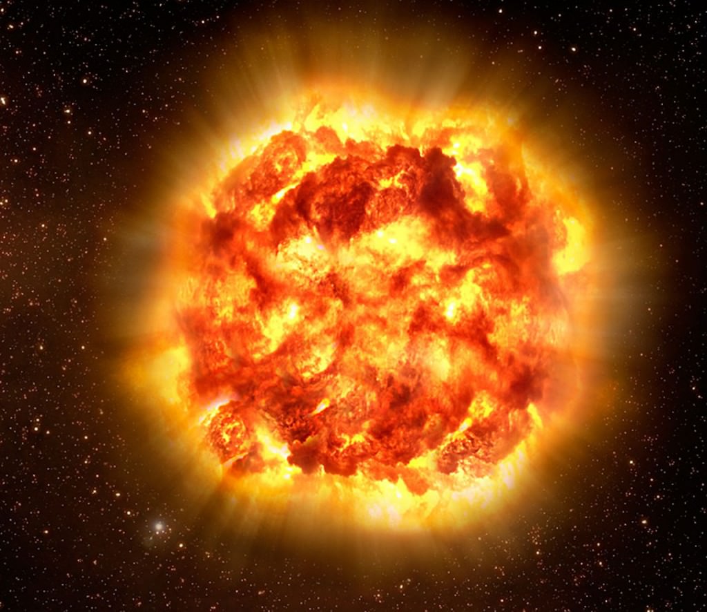 Artist's impression of a Type II supernova explosion, which involves the destruction of a massive supergiant star. When stars explode as supernovae, they eject matter into space, potentially polluting nearby companion stars. Image Credit: ESO