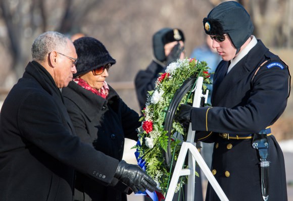 NASA Administrator Charles Bolden and his wife Alexis lay a wreath at the Tomb of the Unknowns as part of NASA’s Day of Remembrance, Wednesday, Jan. 28, 2015, at Arlington National Cemetery in Arlington, Va. The wreaths were laid in memory of those men and women who lost their lives in the quest for space exploration. Photo Credit: NASA/Joel Kowsky