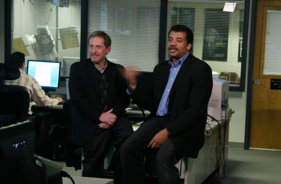 Dr. Alan Stern, project scientist for New Horizons and Neil deGrasse Tyson discuss the New Horizons spacecraft in the mission operations center at JHU/APL. The interview was for a NOVA special (12/14/2011), the Pluto Files, about a Kansas farm boy, a missing planet and the 70 years of astronomical discoveries leading to the present day. (Credit: JHU/APL,PBS)