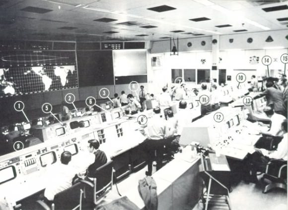 A look at the Mission Operations Control Center (MOCR) or Mission Control during the Apollo era.  Credit: NASA.