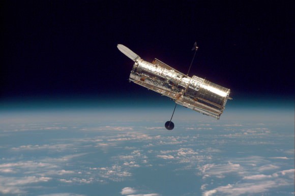The Hubble Space Telescope in 1997, after its first servicing mission. It's about 552 km (343m) above Earth. Image: NASA