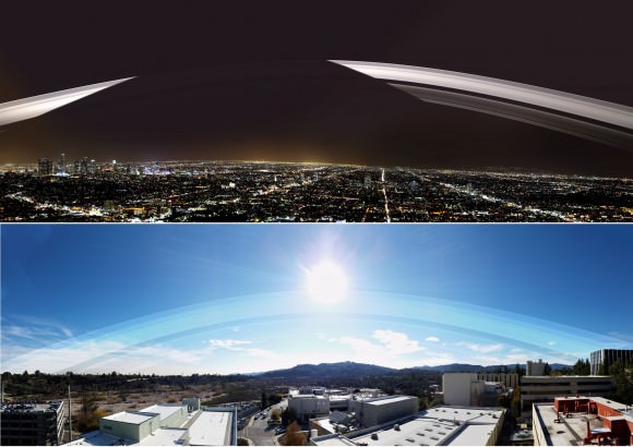 Earth's ring system, as it would appear at midday over Pasadena, California. Credit: Kevin Gill/Flickr