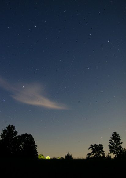 Tiangong-1 as seen in a a composite of three separate exposures taken on May 25, 2013. Credit and copyright: David Murr. 