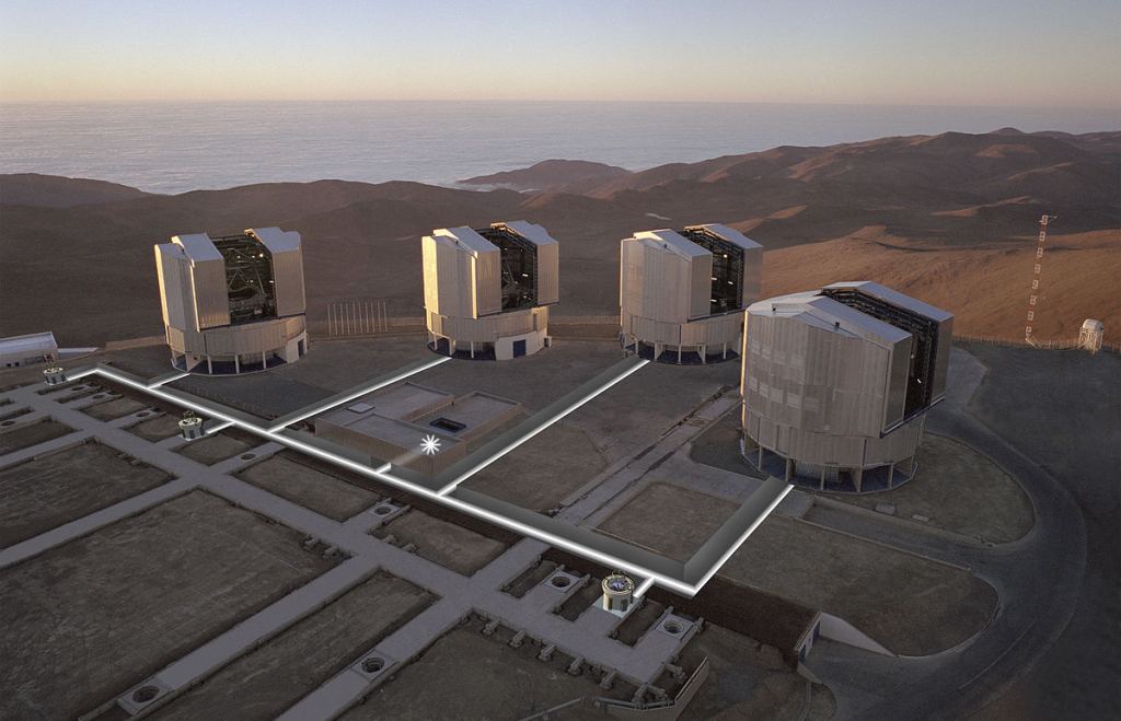 The four Unit Telescopes that make up the ESO's Very Large Telescope, at the Paranal Observatory/> Image: By ESO/H.H.Heyer [CC BY 4.0 (http://creativecommons.org/licenses/by/4.0)], via Wikimedia Commons