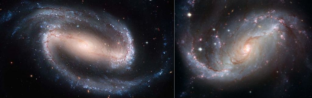Left: NGC 1300 by HST/NASA/ESA. Right: NGC 1672 by NASA, ESA, and The Hubble Heritage Team (STScI/AURA)-ESA/Hubble Collaboration
