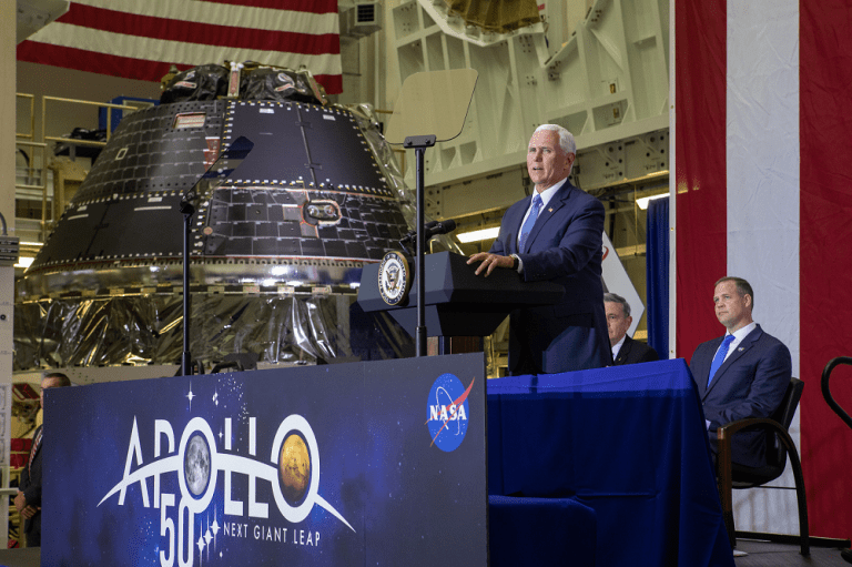 VP Pence Unveils The Spacecraft That Will Take Astronauts Back To The   NASA 50th 768x511 