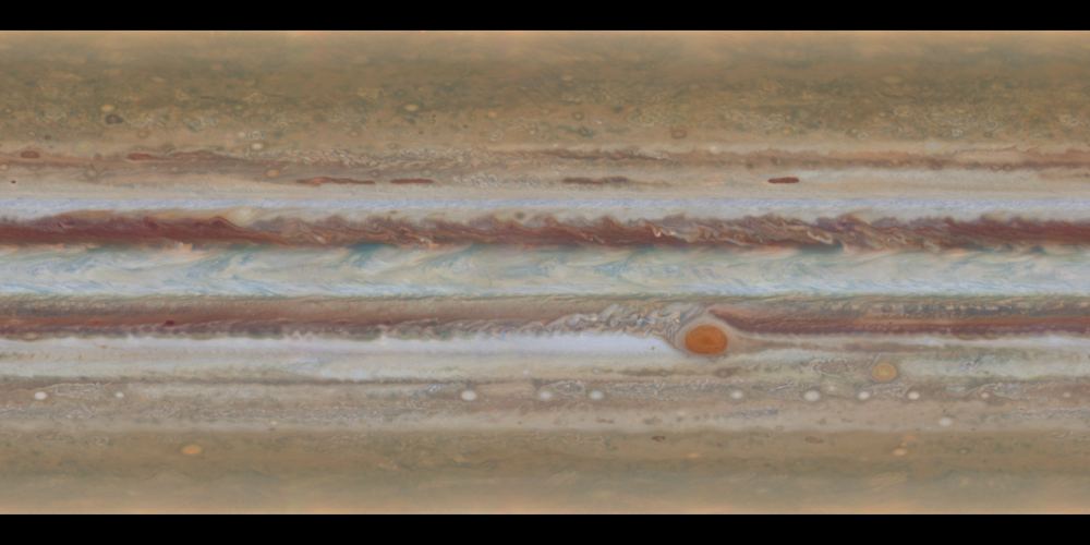 One of the archives Hubble images of Jupiter as part of the OPAL program. Image Credit: "This work used data acquired from the NASA/ESA HST Space Telescope, associated with OPAL program (PI: Simon, GO13937), and archived by the Space Telescope Science Institute, which is operated by the Association of Universities for Research in Astronomy, Inc., under NASA contract NAS 5-26555. All maps are available at http://dx.doi.org/10.17909/T9G593."