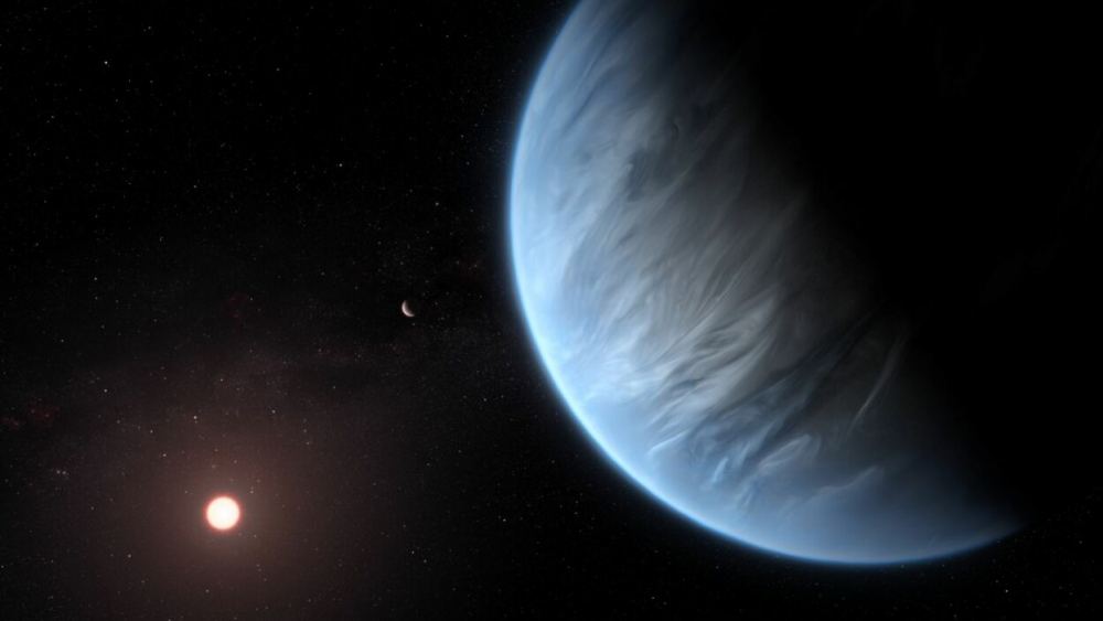 Artist rendition of a potential water-world exoplanet that might support advanced civilizations. Such life could advertise its existence via technosignatures from industrial or other activities. (Credit: ESA / Hubble / M. Kornmesser)